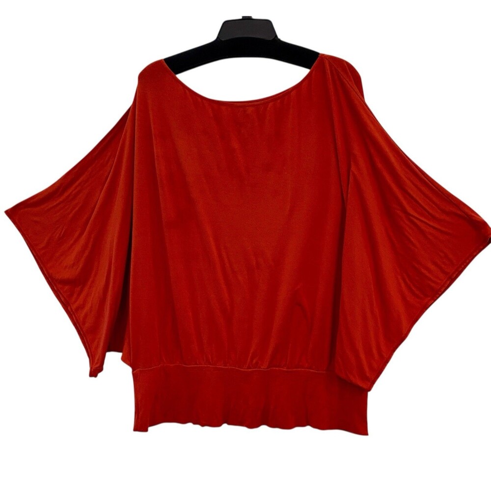 Max Edition XL Peasant Top BAT Sleeves Wide Stretchy Waist Melon Orange
